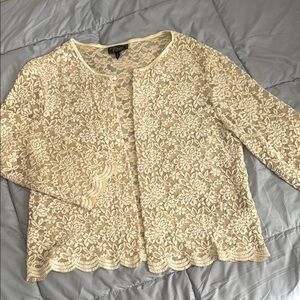 Dressbarn Cream Floral Lace Cardigan